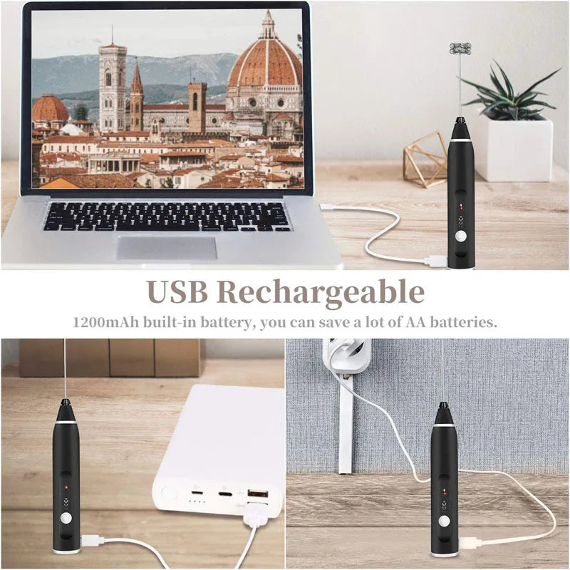 USB Electric Milk Frother and Handheld Blender